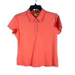 Emerald 18 Golf Top Womens Sz PXL Coral Polo Top Rouched Back